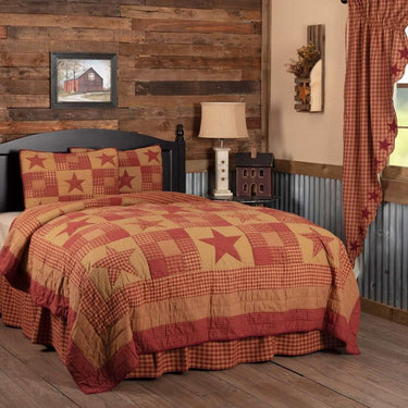 Ninepatch Star Queen Quilt Set; 1-Quilt 90Wx90L w/2 Shams 21x27 VHC Brands - The Fox Decor